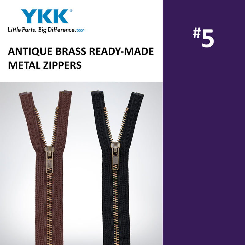 ANTIQUE BRASS READY-MADE YKK METAL ZIPPERS | Quality Thread