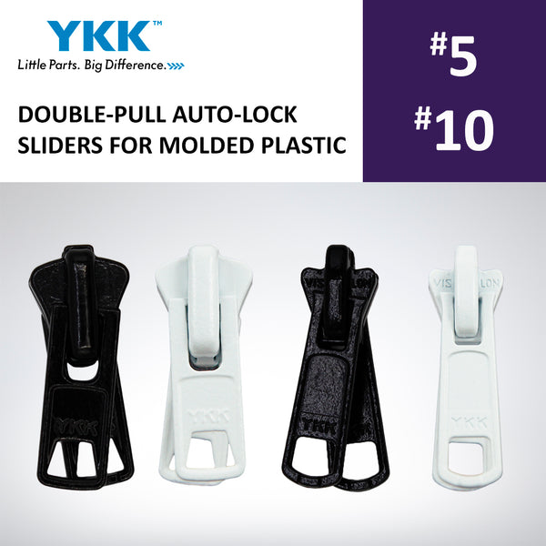 DOUBLE-PULL AUTO-LOCK SLIDERS YKK® MOLDED PLASTIC ZIPPERS
