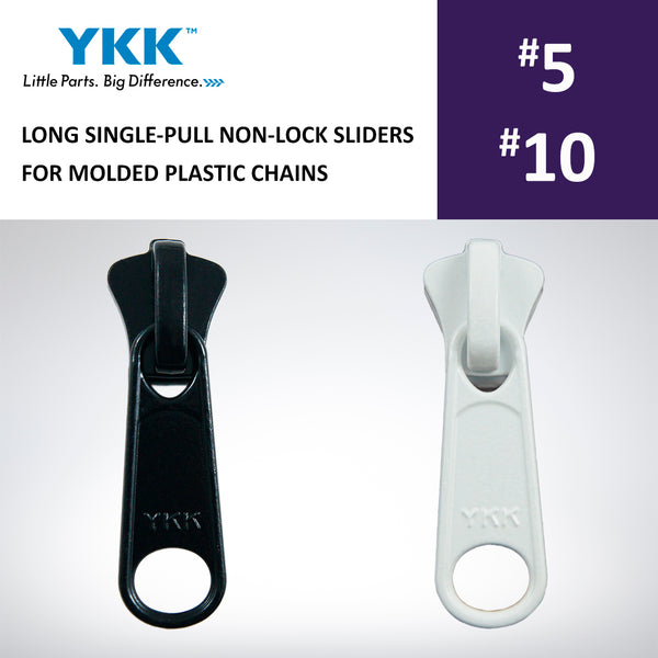 LONG SINGLE-PULL NON-LOCK SLIDERS YKK® MOLDED PLASTIC ZIPPERS