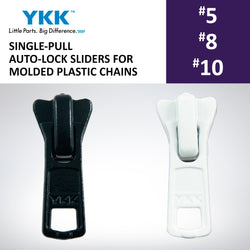 SINGLE-PULL AUTO-LOCK SLIDERS YKK® MOLDED PLASTIC ZIPPERS