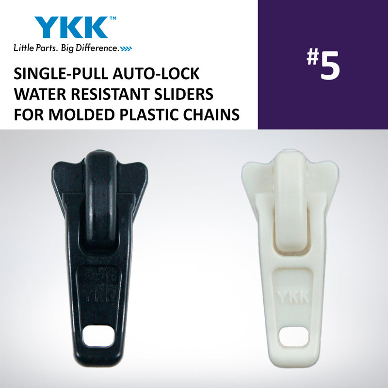 SINGLE-PULL AUTO-LOCK YKK® WATER RESISTANT SLIDERS MOLDED PLASTIC ZIPPERS