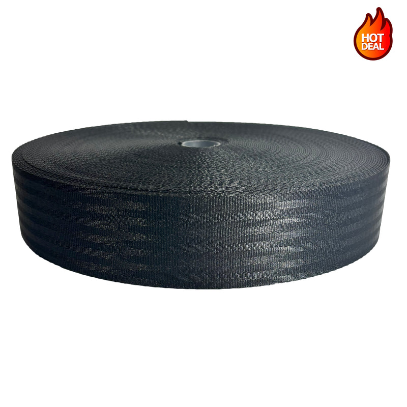 2” Polyester 12-Panel BLACK Seatbelt Webbing