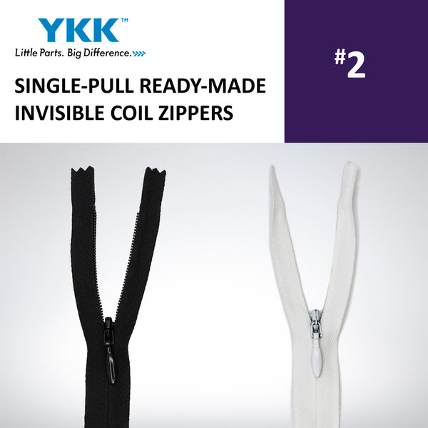 YKK® SINGLE-PULL READY-MADE INVISIBLE COIL ZIPPERS